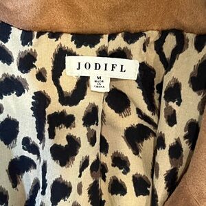 Tan suede blazer w/leopard print lining. Cuffs can be turned up or worn down.